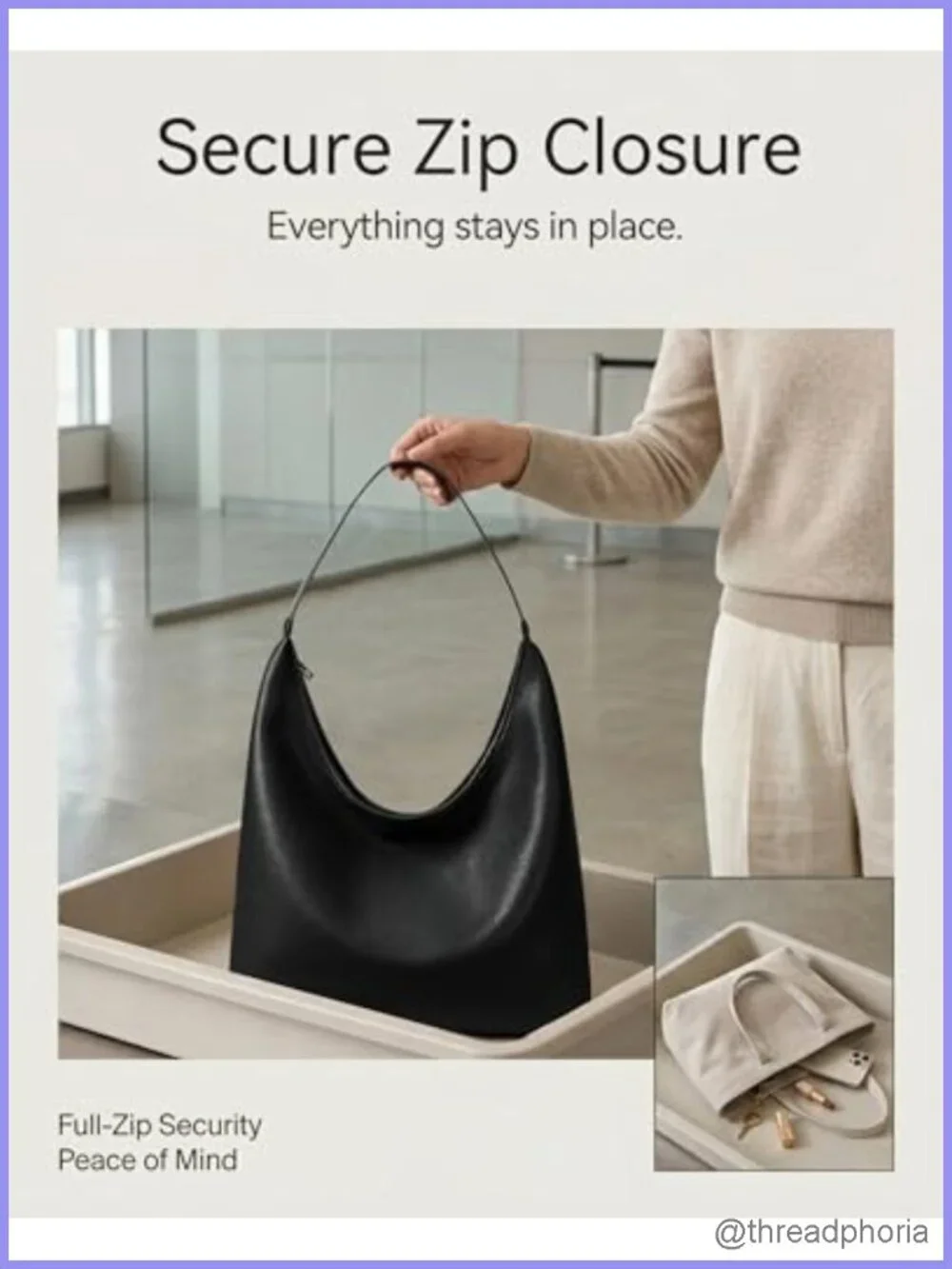 Large Hobo Bag Soft Vegan Leather Shoulder Tote with Zipper Women